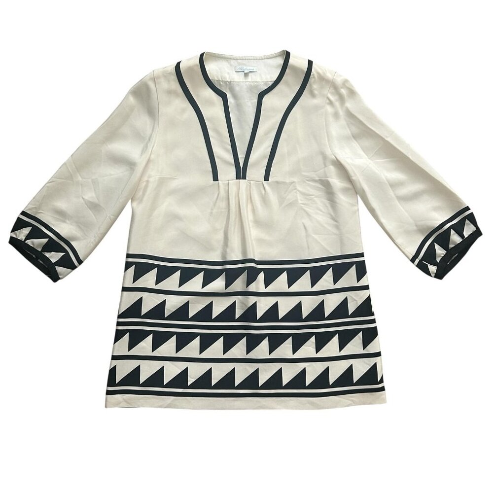 Shoshanna Tunic Top Womens 4 Silk Geometric Print 3/4 Sleeve Luxury Boho